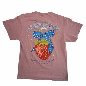 Simply Southern Collection American Girly Strawberry Pink T-Shirt Size Medium